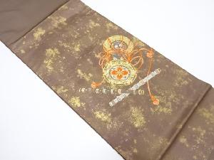 引箔　鼓に横笛模様織り出し袋帯